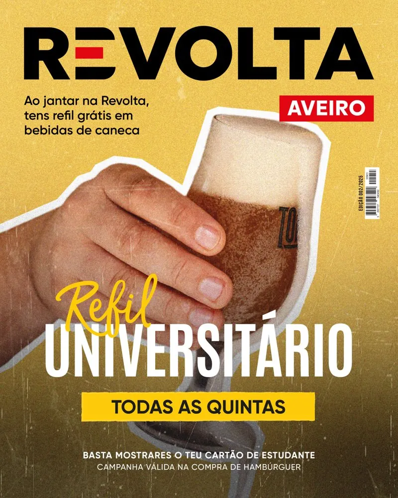 Campanha Refil Universitário da Revolta em Aveiro: refil grátis em bebidas de caneca às quintas ao jantar